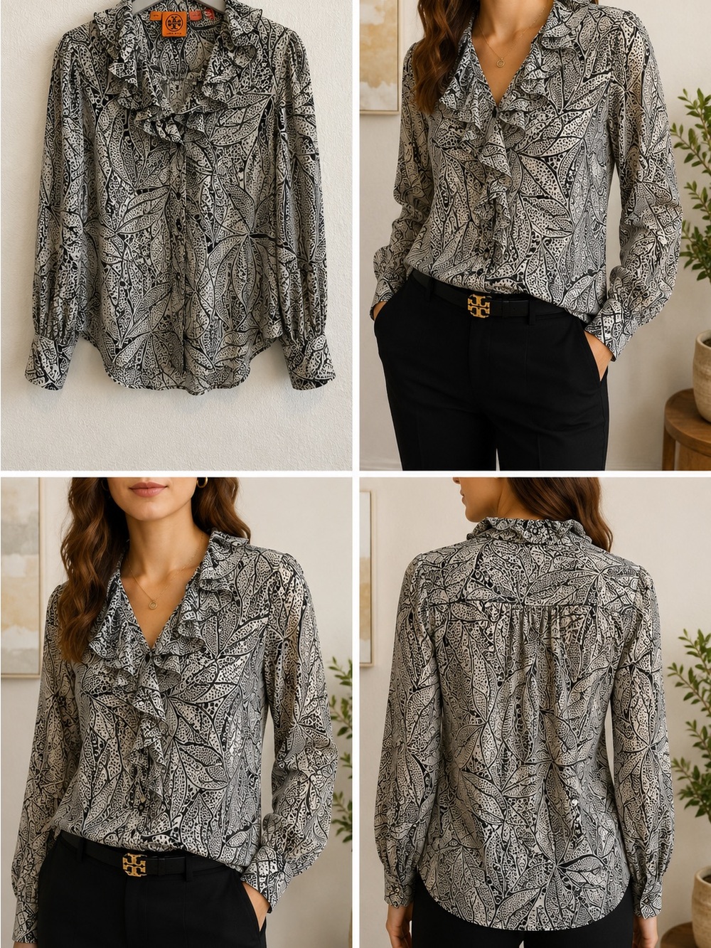 Tory Burch 100% Silk Ruffle Blouse – Size 10